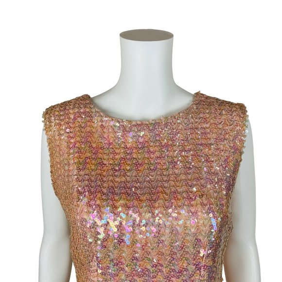 Vintage 50s Pink Sequin Sleeveless Top Glamorous Evening Tank B 36" - Picture 3 of 10